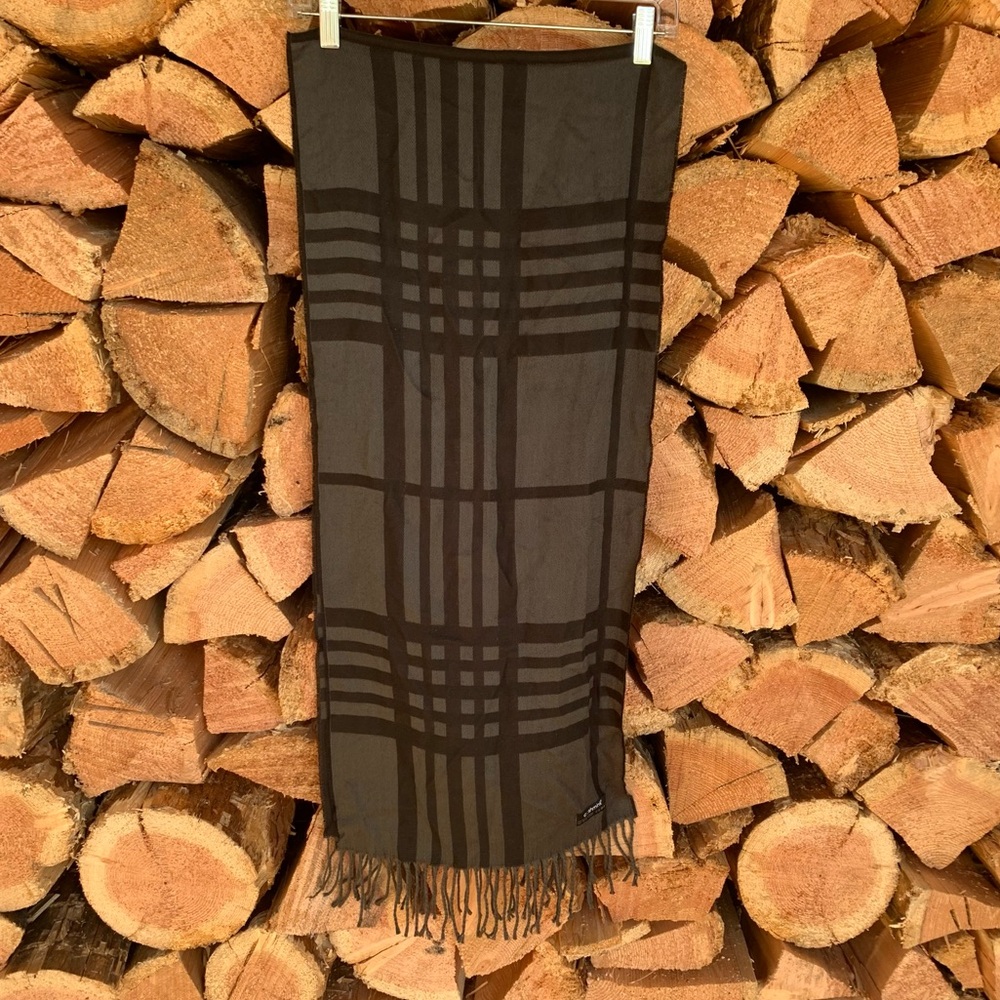 Vintage Black Grey Checkered Scarf Wrap Soft Preppy Dark Academia